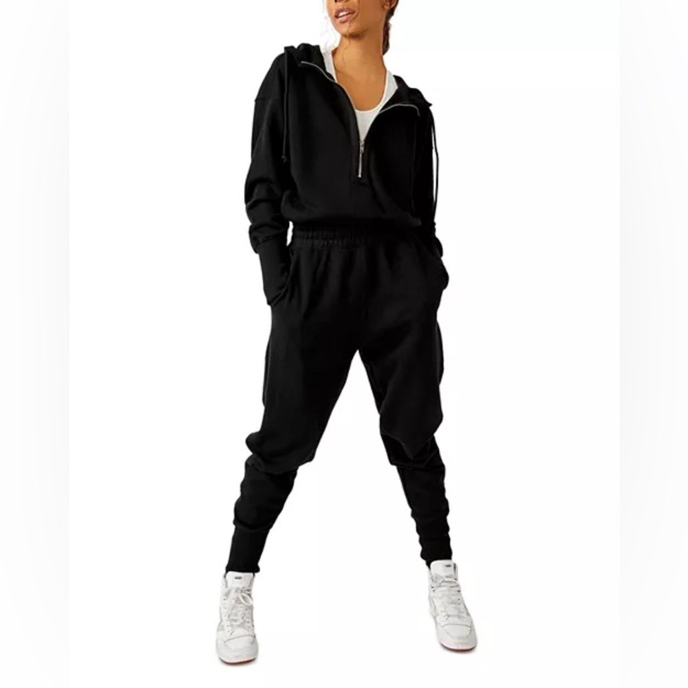 FP Movement by Free People Black Pullover Jogger Jumpsuit